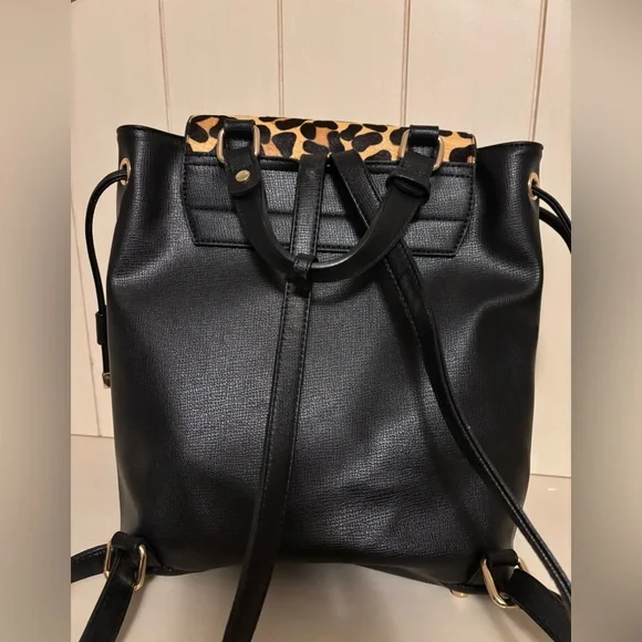 Dune London Black backpack purse with leopard print flap - Picture 3 of 8